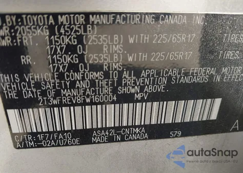 2015 Toyota Rav4 Xle z USA, uszkodzony, nr VIN 2T3WFREV8FW160004